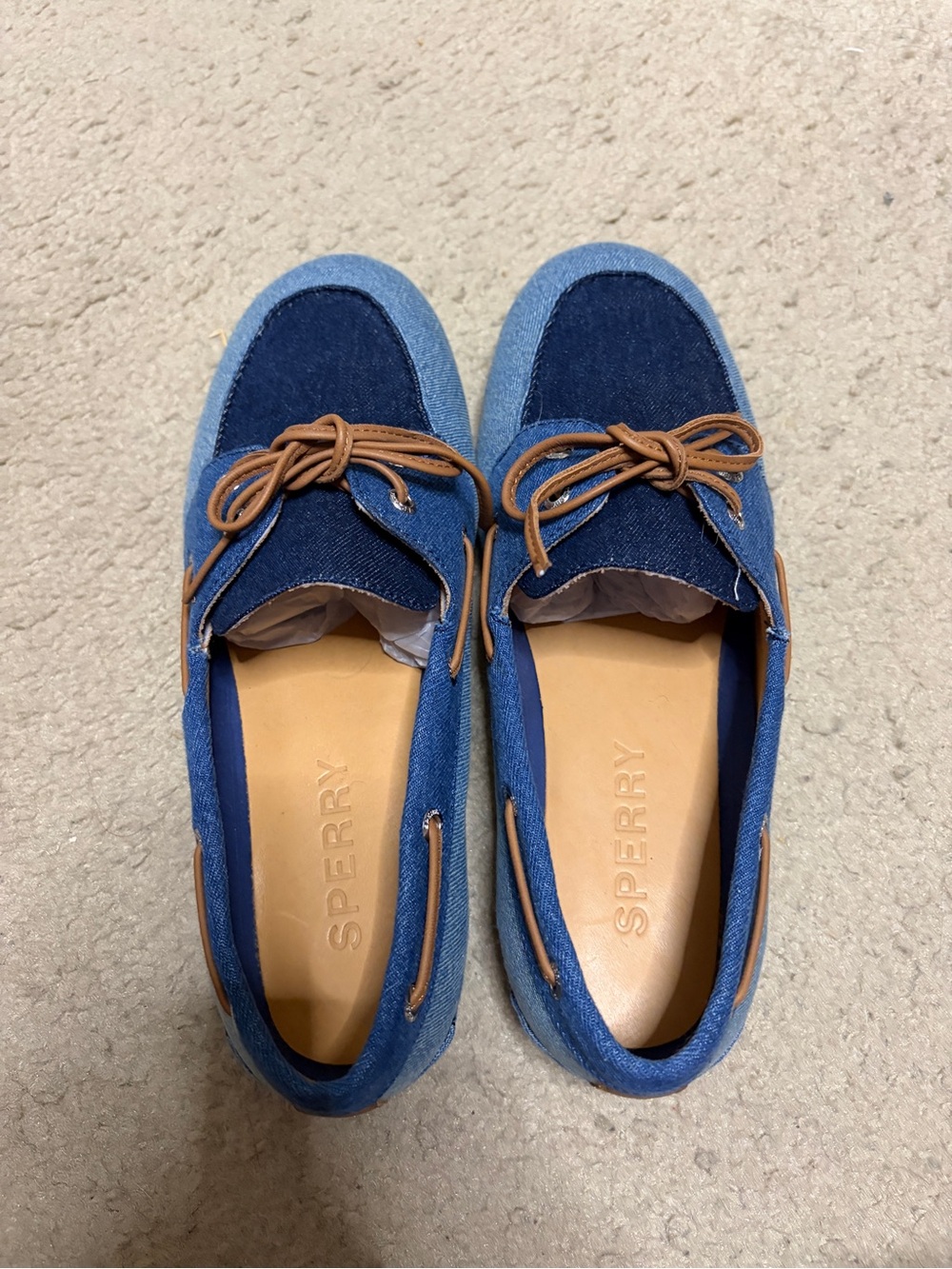 Sperry Classic Two-Tone Blue Denim and Tan Leather Boat Shoes